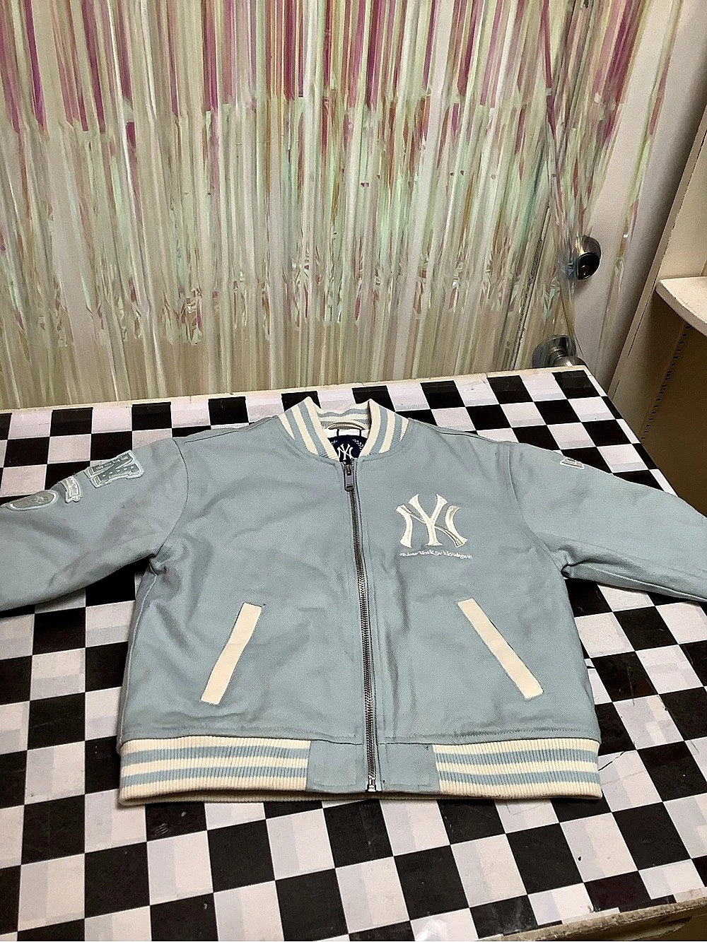 NYC Nowhere Varsity Jacket in Blue & White Size Medium